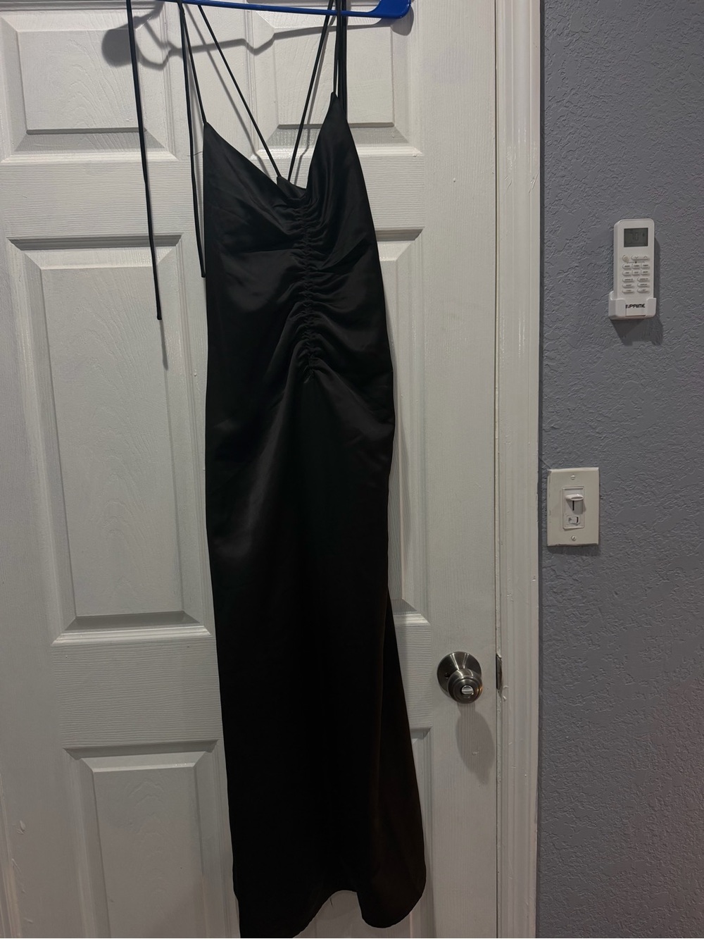 T.J.Maxx Black Ruched Maxi Slip Dress with Spaghetti Straps